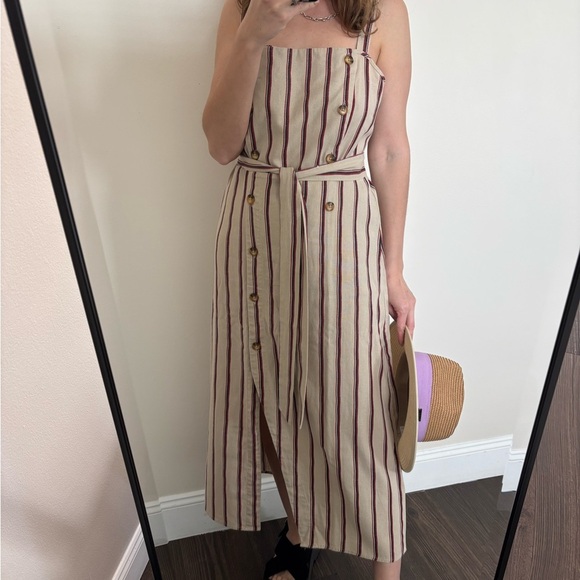 Active USA linen blend striped safari sundress tan size L - Picture 15 of 16
